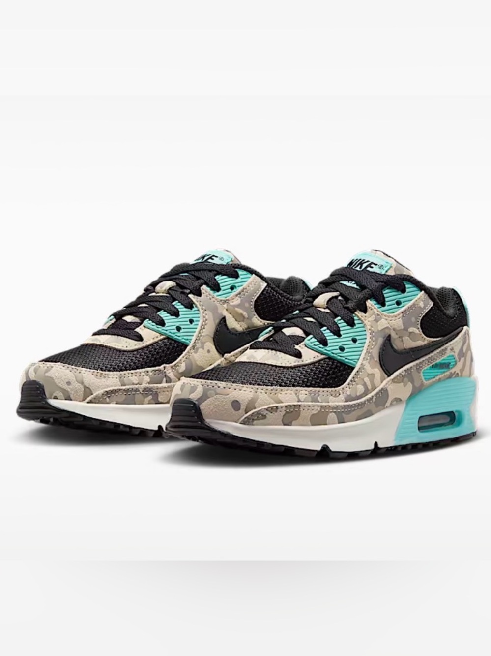 Nike Air Max 90 Camo GS Black Aqua Khaki Youth 6.5 / Women’s 8 (115)